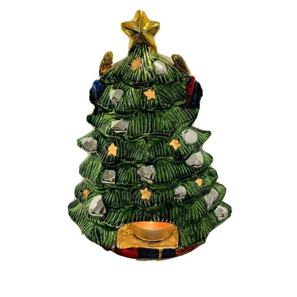 Christmas Tree Tea Light Votive Candle Holder Ceramic Santa’s Collection Vintage - Picture 2 of 12